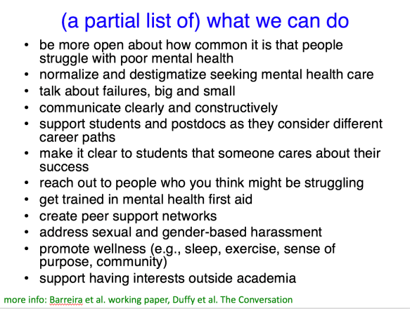 a list of suggestions, the second of which is to normalize and destigmatize seeking mental health care